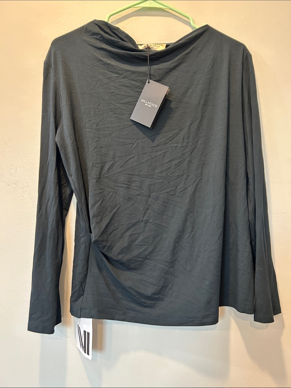 MM Lafleur Green Long-Sleeve Draped Crew Top